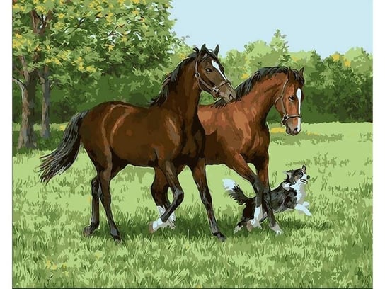 Obraz Malowanie Po Numerach Rama 50X40Cm Dwa Konie I Pies DK