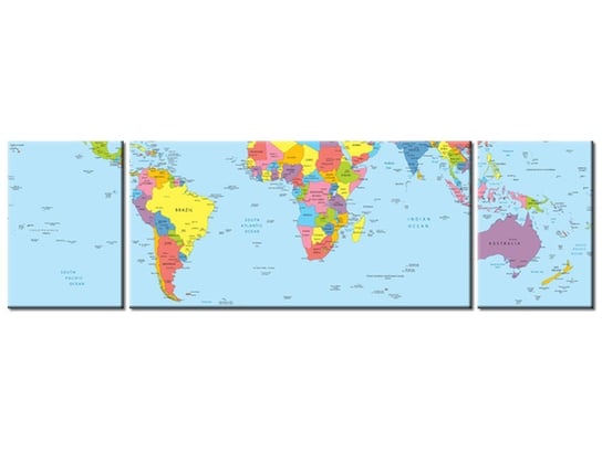 Obraz Mapa świata, 3 elementy, 170x50 cm Oobrazy
