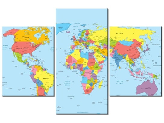 Obraz Mapa świata, 3 elementy, 90x60 cm Oobrazy