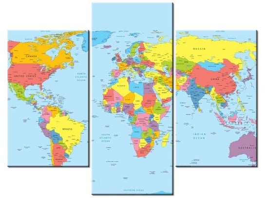 Obraz Mapa świata, 3 elementy, 90x70 cm Oobrazy