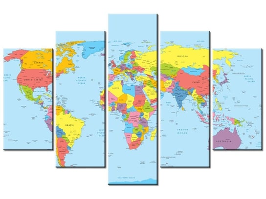 Obraz, Mapa świata, 5 elementów, 150x100 cm Oobrazy
