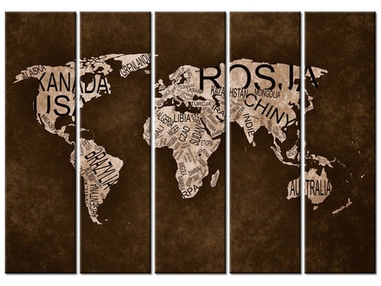 Obraz Mapa świata, 5 elementów, 225x160 cm Oobrazy
