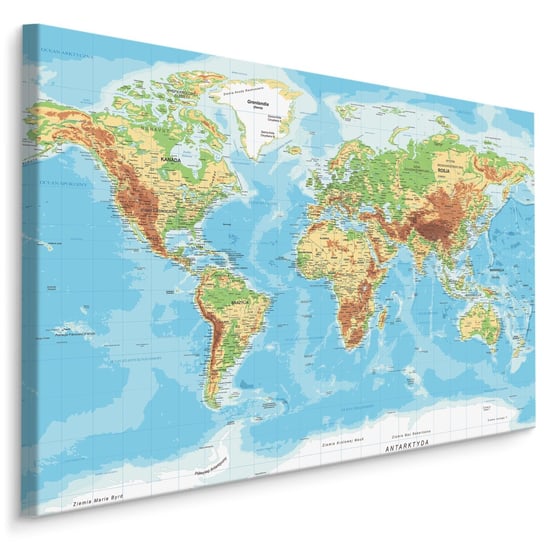 Obraz MAPA ŚWIATA Po Polsku na Ścianę 90cm x 60cm Muralo