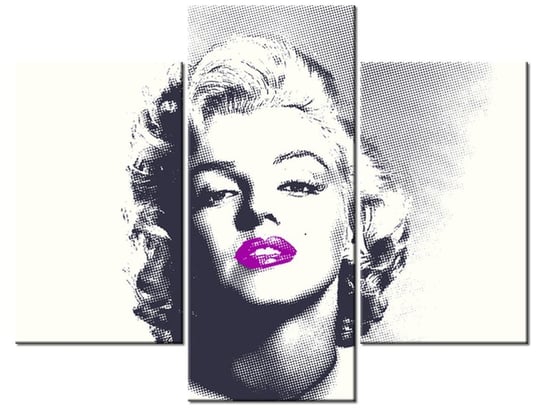 Obraz Marilyn Monroe z fioletowymi ustami, 3 elementy, 90x70 cm Oobrazy