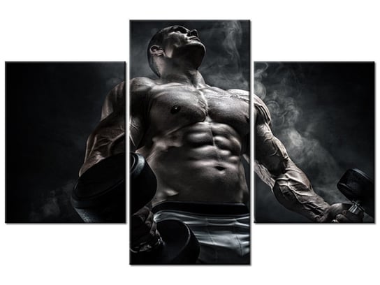 Obraz Mężczyzna na siłowni w stalowym kolorze, 3 elementy, 90x60 cm Oobrazy