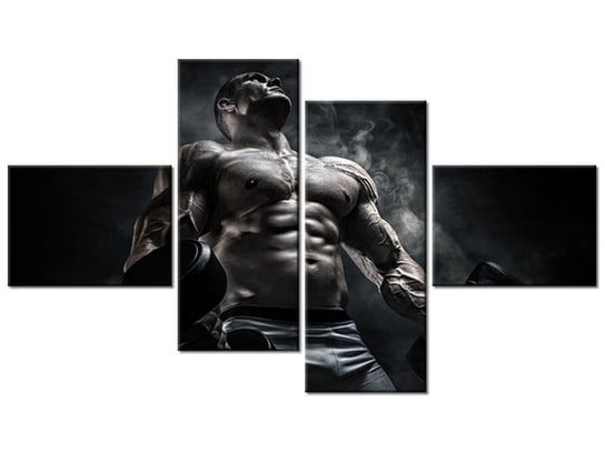 Obraz Mężczyzna na siłowni w stalowym kolorze, 4 elementy, 140x80 cm Oobrazy
