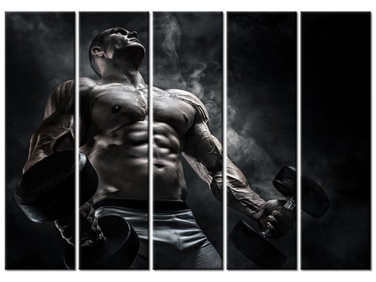 Obraz Mężczyzna na siłowni w stalowym kolorze, 5 elementów, 225x160 cm Oobrazy