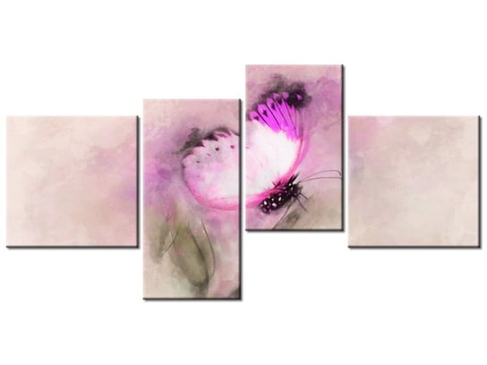 Obraz Motyl i róża, 4 elementy, 140x70 cm Oobrazy