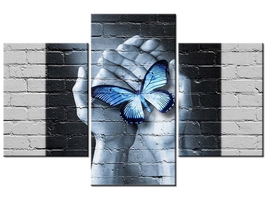 Obraz Motyl na dłoniach, 3 elementy, 90x60 cm Oobrazy