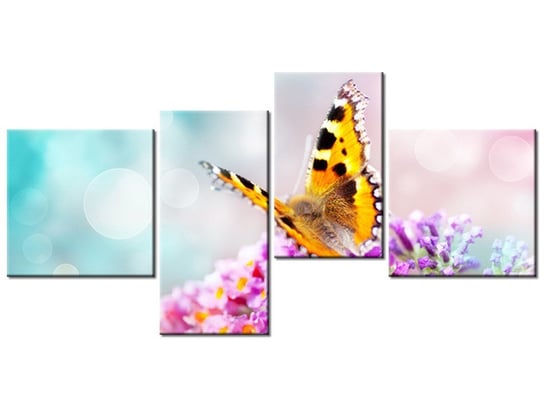 Obraz Motyl na kwiatkach, 4 elementy, 140x70 cm Oobrazy