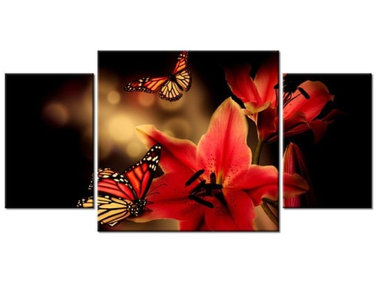 Obraz, Motyle i lilia, 3 elementy, 80x40 cm Oobrazy