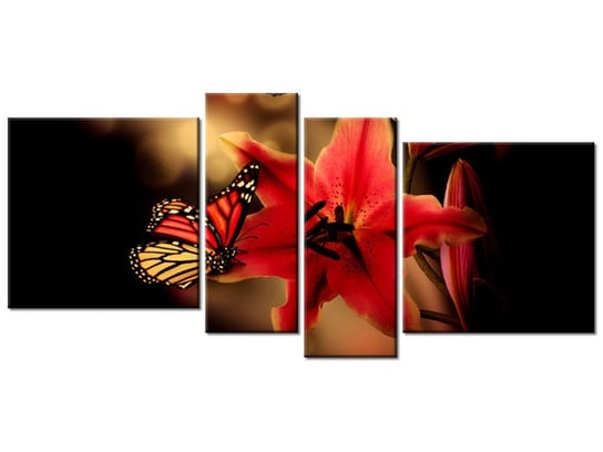 Obraz Motyle i lilia, 4 elementy, 120x55 cm Oobrazy