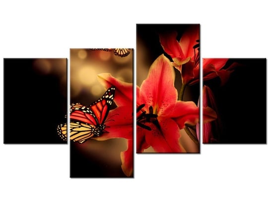 Obraz Motyle i lilia, 4 elementy, 120x70 cm Oobrazy