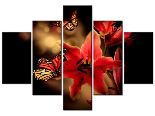 Obraz, Motyle i lilia, 5 elementów, 100x70 cm Oobrazy