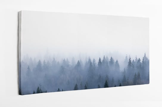 Obraz n płótnie HOMEPRINT, niebieski mglisty, zamglony, las, mgła, poranek 140x70 cm HOMEPRINT