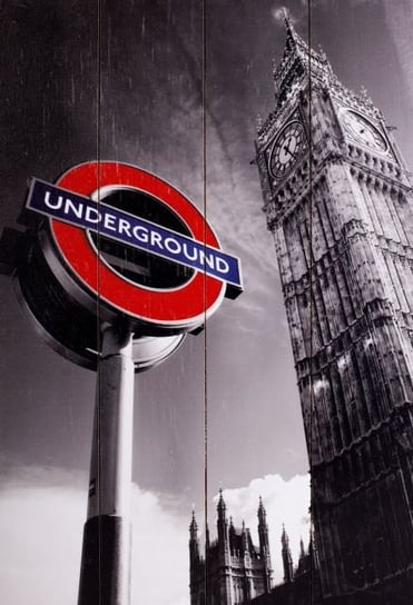 Obraz na drewnie PYRAMID POSTERS London Underground Sign and Big Ben, 40x59 cm Pyramid Posters