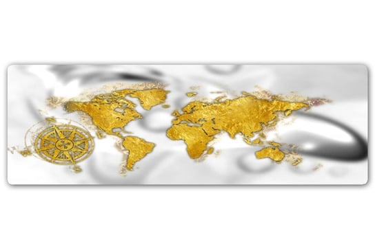 Obraz na metalu CARO, Złota mapa świata z różą wiatrów, 50x20 cm Feeby