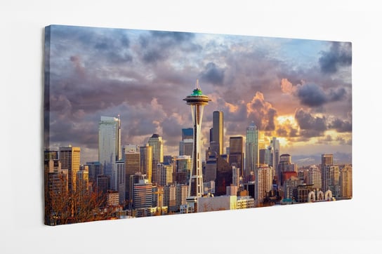 Obraz na płatnie HOMEPRINT, panorama Seattle, zachód słońca, WA, USA, panorama miasta 100x50 cm HOMEPRINT