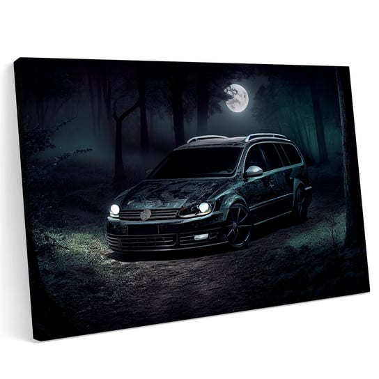 Obraz na płótnie 100x70cm VW VolksWagen Passat Noc Las Ksieżyc Drzewa Printonia