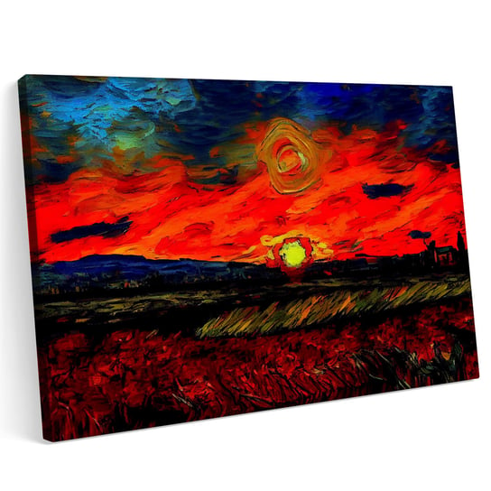 Obraz na płótnie 100x70cm Zachód Słońca Krajobraz Pole Niebo Sztuka Printonia