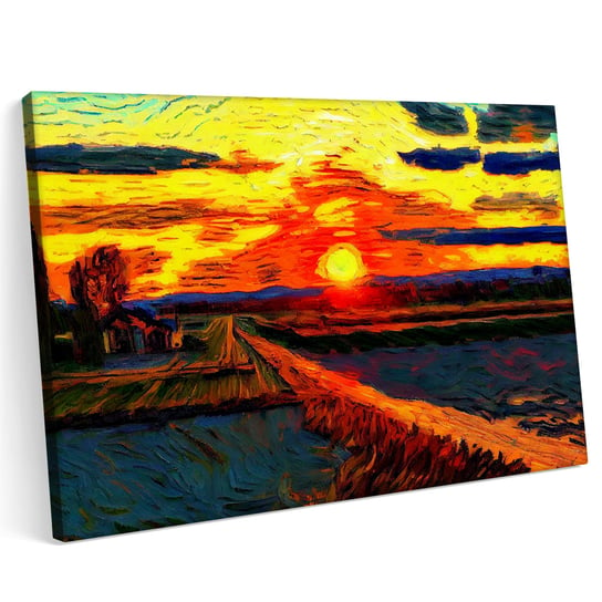Obraz na płótnie 100x70cm Zachód Słońca Krajobraz Pole Niebo Sztuka Printonia
