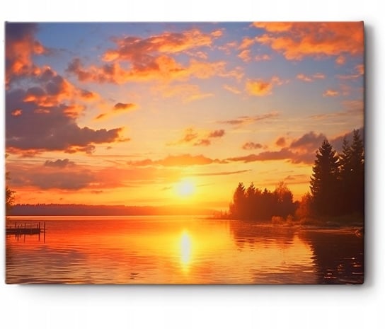 Obraz Na Płótnie 120x80 do Salonu na ścianę Duży Jezioro zachód słońca Decormint
