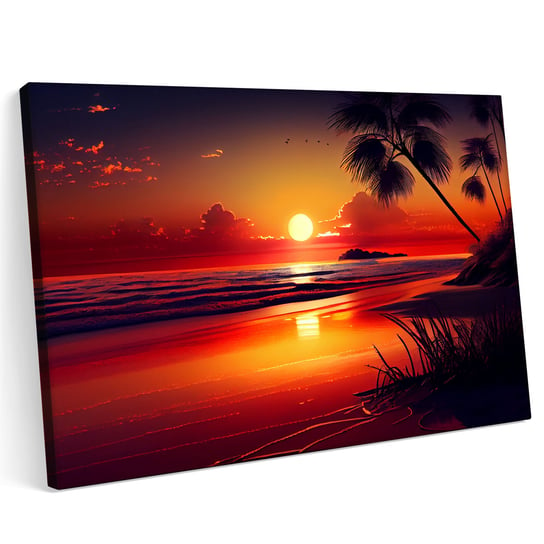 Obraz na płótnie 120x80cm Zachód Słońca Plaża Palmy Woda Morze Printonia