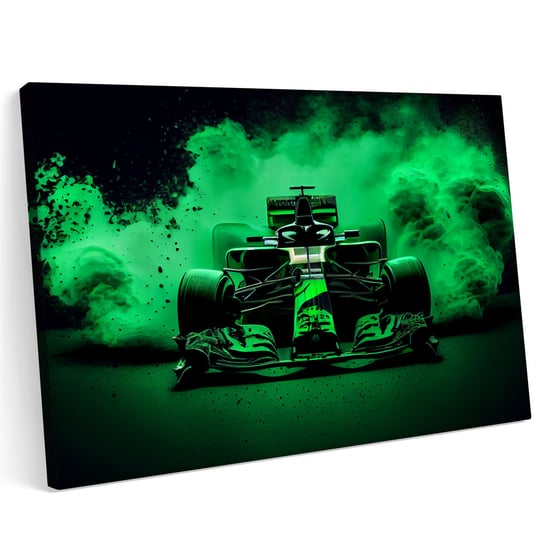 Obraz na płótnie 140x100cm F1 Bolid zielony abstrakcja dym Printonia