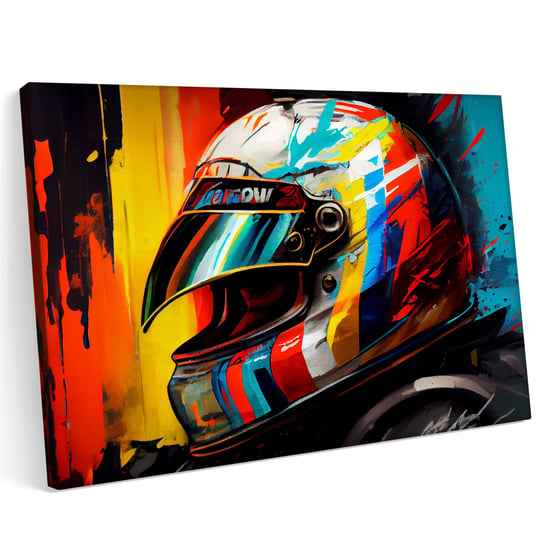 Obraz na płótnie 140x100cm Kask Kierowcy F1 abstrakcja grafika Printonia
