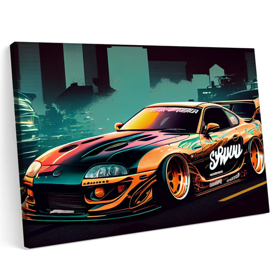 Obraz na płótnie 140x100cm Toyota Supra Tuning Neon Komiks Style Samochód Printonia