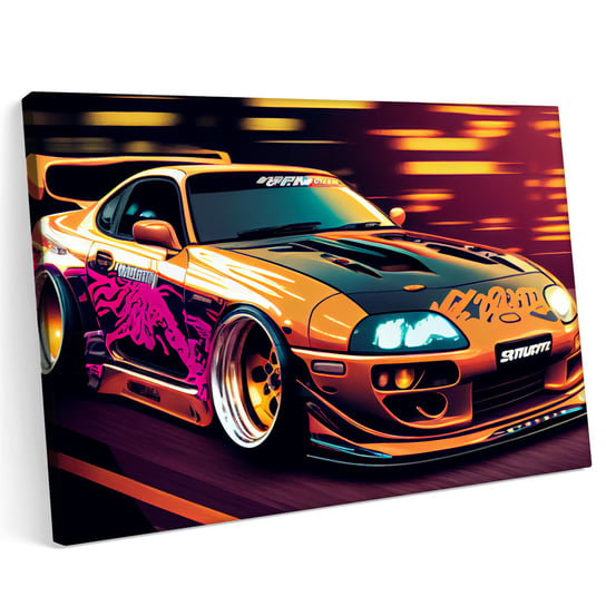 Obraz na płótnie 140x100cm Toyota Supra Tuning Neon Komiks Style Samochód Printonia