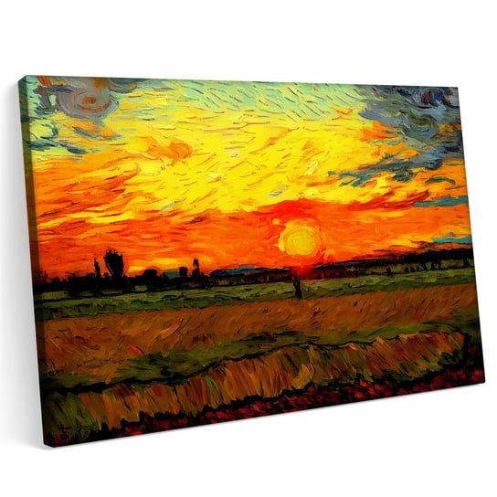 Obraz na płótnie 140x100cm Zachód Słońca Krajobraz Pole Niebo Sztuka Printonia
