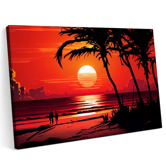 Obraz na ptnie 140x100cm Zachd Soca Plaa Palmy Woda Morze ...