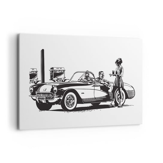 Obraz na płótnie - 60. - beztroska Ameryka - 120x80cm - Samochód Vintage Stacja Benzynowa Ameryka - Nowoczesny obraz na ścianę do salonu do sypialni ARTTOR ARTTOR