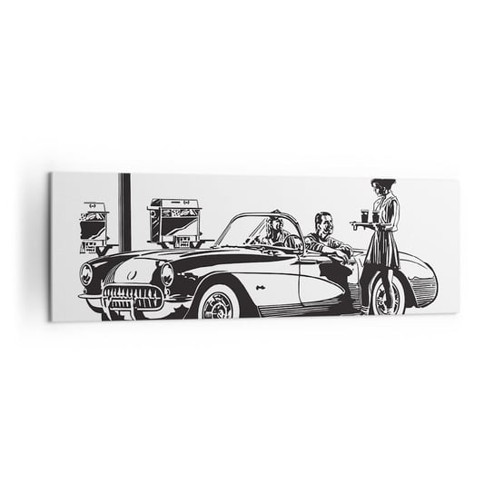 Obraz na płótnie - 60. - beztroska Ameryka - 160x50cm - Samochód Vintage Stacja Benzynowa Ameryka - Nowoczesny foto obraz w ramie do salonu do sypialni ARTTOR ARTTOR
