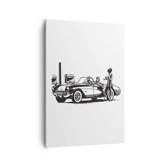 Obraz na płótnie - 60. - beztroska Ameryka - 70x100cm - Samochód Vintage Stacja Benzynowa Ameryka - Nowoczesny foto obraz w ramie do salonu do sypialni ARTTOR ARTTOR