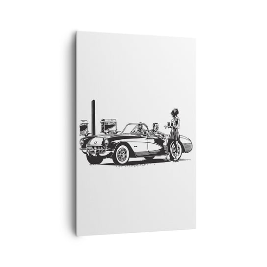 Obraz na płótnie - 60. - beztroska Ameryka - 80x120cm - Samochód Vintage Stacja Benzynowa Ameryka - Nowoczesny obraz na ścianę do salonu do sypialni ARTTOR ARTTOR