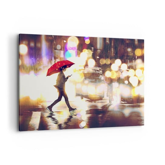 Obraz na płótnie - A jednak słoneczna - 100x70cm - Miasto Spacer W Deszczu Parasol - Nowoczesny foto obraz w ramie do salonu do sypialni ARTTOR ARTTOR