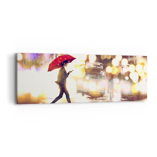 Obraz na płótnie - A jednak słoneczna - 90x30cm - Miasto Spacer W Deszczu Parasol - Nowoczesny Canvas obraz do salonu do sypialni ARTTOR ARTTOR