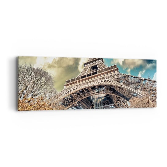 Obraz na płótnie - A jesienią w Paryżu... - 90x30cm - Miasto Paryż Wieża Eiffla - Nowoczesny Canvas obraz do salonu do sypialni ARTTOR ARTTOR