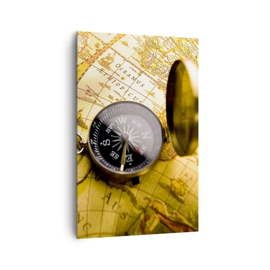 Obraz na płótnie - A może na kraniec świata? - 80x120cm - Podróże  Mapy Świata Kompas - Nowoczesny obraz na ścianę do salonu do sypialni ARTTOR ARTTOR