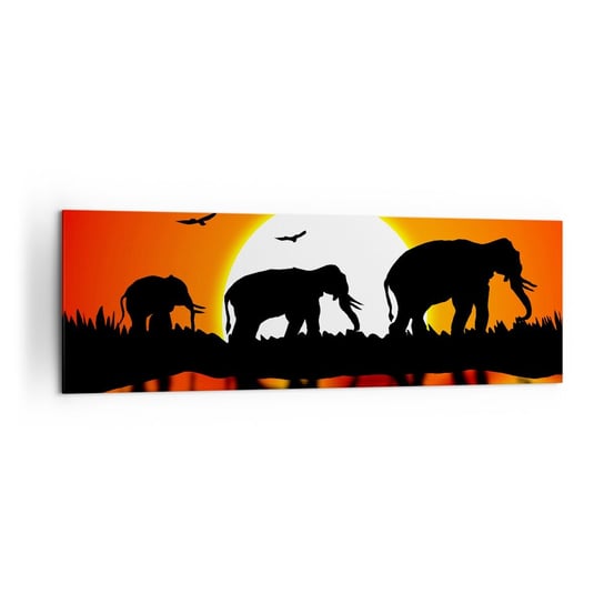 Obraz na płótnie - A wieczorem na małego drinka - 160x50cm - Zwierzęta Afryka Słoń  - Nowoczesny foto obraz w ramie do salonu do sypialni ARTTOR ARTTOR