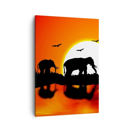 Obraz na płótnie - A wieczorem na małego drinka - 50x70cm - Zwierzęta Afryka Słoń  - Nowoczesny Canvas obraz do salonu do sypialni ARTTOR ARTTOR