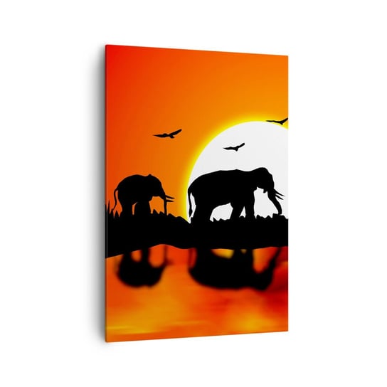 Obraz na płótnie - A wieczorem na małego drinka - 70x100cm - Zwierzęta Afryka Słoń  - Nowoczesny foto obraz w ramie do salonu do sypialni ARTTOR ARTTOR