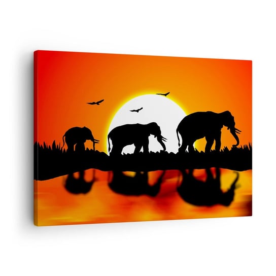 Obraz na płótnie - A wieczorem na małego drinka - 70x50cm - Zwierzęta Afryka Słoń  - Nowoczesny Canvas obraz do salonu do sypialni ARTTOR ARTTOR