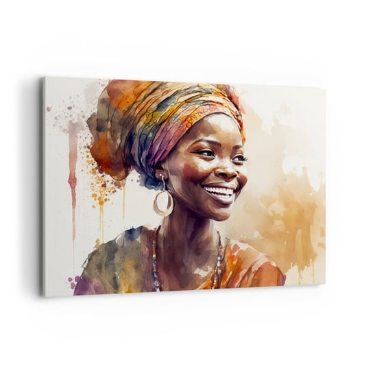 Obraz na płótnie - Afrykańska królowa - 100x70cm - Kobieta Afroamerykanin Portret - Nowoczesny foto obraz w ramie do salonu do sypialni ARTTOR ARTTOR
