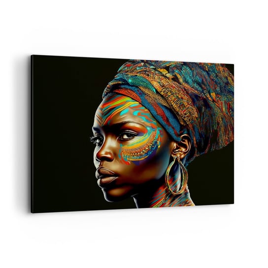 Obraz na płótnie - Afrykańska królowa - 100x70cm - Turban Plemiona Afroamerykanin - Nowoczesny foto obraz w ramie do salonu do sypialni ARTTOR ARTTOR