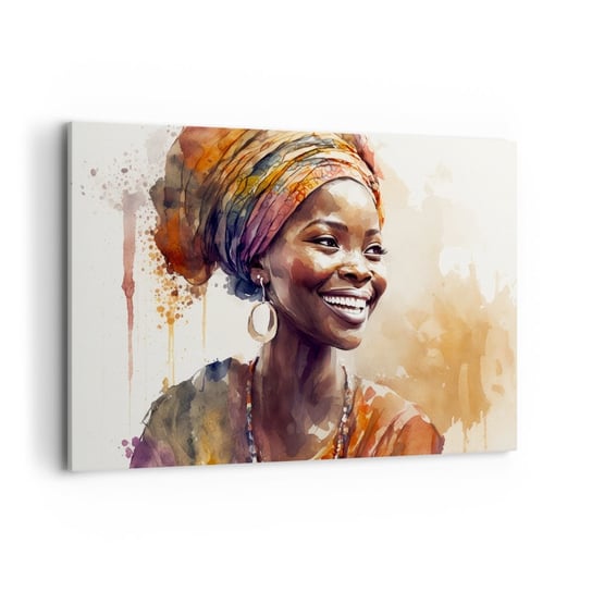 Obraz na płótnie - Afrykańska królowa - 120x80cm - Kobieta Afroamerykanin Portret - Nowoczesny obraz na ścianę do salonu do sypialni ARTTOR ARTTOR