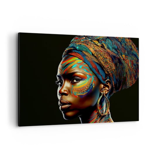 Obraz na płótnie - Afrykańska królowa - 120x80cm - Turban Plemiona Afroamerykanin - Nowoczesny obraz na ścianę do salonu do sypialni ARTTOR ARTTOR