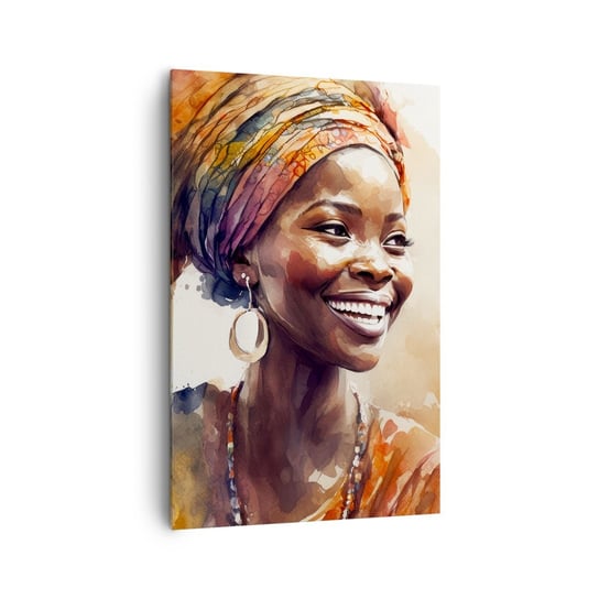Obraz na płótnie - Afrykańska królowa - 80x120cm - Kobieta Afroamerykanin Portret - Nowoczesny obraz na ścianę do salonu do sypialni ARTTOR ARTTOR
